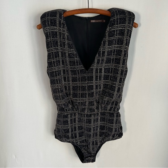 BO.BO Bourgeois Boheme ~Gold Metallic Plaid Bodysuit - Picture 3 of 13